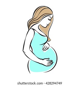 Pregnant woman stylized silhouette, mother care icon. Vector illustration