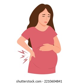 Pregnant woman suffering from backache.Spinal discomfort. Vector concept illustration.