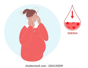 Pregnant Woman Suffers From Anemia And Dizziness.  Low Hemoglobin. Concept Of Health Protection