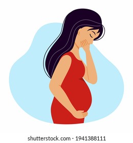 A pregnant woman suffers from nausea. Toxicosis during pregnancy.