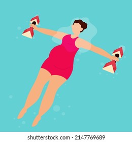 Pregnant woman in a swimsuit in the pool. Aqua fitness and aerobic. Healthy lifestyle