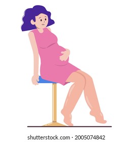 Pregnant woman with swollen legs. Swollen ankles and feet. Vector illustration of pregnancy problems