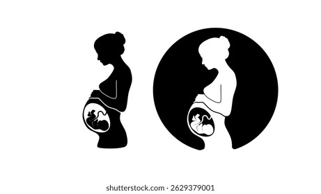 Pregnant woman symbol, black isolated silhouette