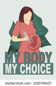 Pregnant woman, syringe, epidural, feminism, embryo, fetus, abortion, my body is my choice, child free, unborn, childbirth, miscarriage in the hospital, medical abortion, female protest