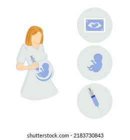Pregnant woman, syringe, epidural, ultrasound, embryo, fetus, abortion, my body is my choice, free from children, unborn, childbirth, miscarriage in the maternity hospital, infertility