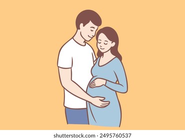 The Pregnant Woman is Taken Care by Husband. Hand drawn style vector design illustrations.