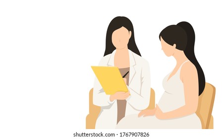 Pregnant Woman Talk To Female Doctor Flat Faceless Character Design