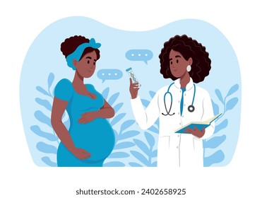 A pregnant woman is talking to an obstetrician gynecologist. Noninvasive prenatal testing (NIPT). A woman expecting a baby visits the doctors office, examination during pregnancy.