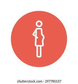 Pregnant woman thin line icon for web and mobile minimalistic flat design. Vector white icon inside the red circle