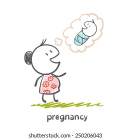 pregnant woman from thinking about the baby illustration