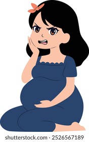 The pregnant woman touches her cheeks feeling that her face has become rounder