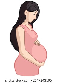 Pregnant Woman Touching Belly Side View