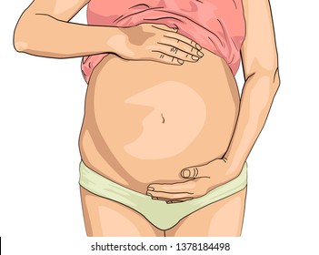 pregnant woman  touching her belly isolated on white. Young woman expecting a baby. cute pregnant belly