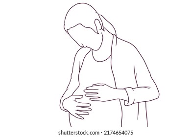 pregnant woman touching her belly. hand drawn style vector illustration