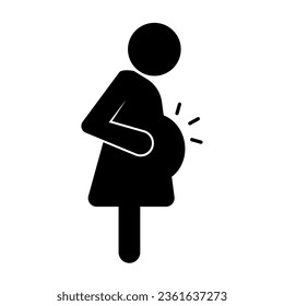 Pregnant woman touching her pregnant belly silhouette icon. Vector.