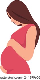 A pregnant woman touching her belly.Vector illustration