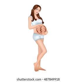 Pregnant woman with twins in her womb. Vector illustration.