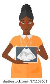 Pregnant woman with ultrasound image.
