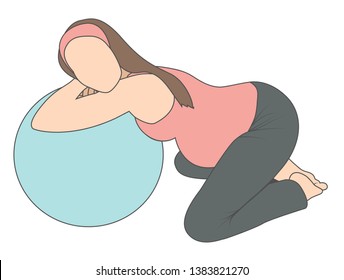 Pregnant woman using labor support peanut ball - lying