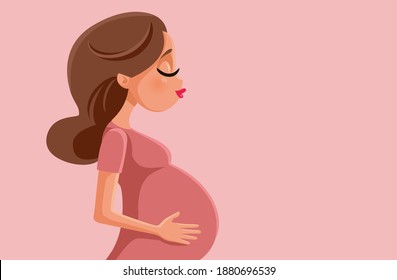 Pregnant Woman Vector Banner Illustration. Mother to be caressing baby bum with love
