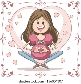 Pregnant Woman - Vector Cartoon - Vector cartoon of a young pregnant woman, in a cute layout. File type: vector EPS AI8 compatible. 