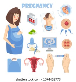 Pregnant woman. Vector colorful illustration with pregnancy concept