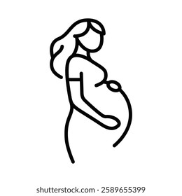 Pregnant woman vector icon representing maternity and motherhood. Editable stroke.