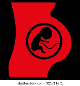 Pregnant Woman vector icon. Style is flat symbol, red color, rounded angles, black background.
