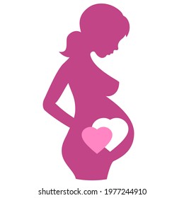 Pregnant woman vector silhouette on white background, pregnancy logo with pregnant woman silhouette