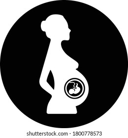 Pregnant woman with view of Fetus, black icon.