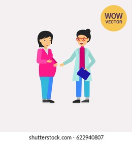 Pregnant woman visiting doctor icon