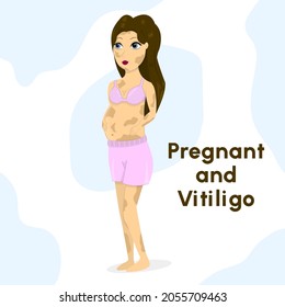 Pregnant woman with vitiligo on a transparent background with dies