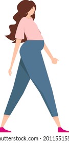 A pregnant woman is walking. An active young girl waiting for a child. Happy pregnancy. A flat vector illustration of a character on a white background.