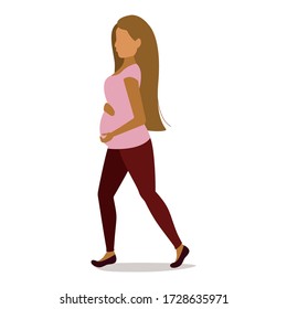 Pregnant woman walking. Beautiful pregnant woman. Happy pregnancy. Vector illustration.