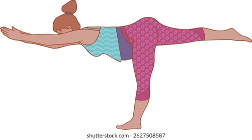 pregnant woman in warrior yoga pose – flat hand-drawn illustration