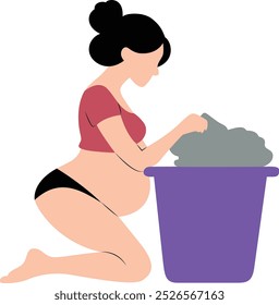 a pregnant woman washing clothes