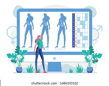 Pregnant Woman Watching Prenatal Development Webinar Online. Expectant Lady Checking Fetus Growth Rate in Calendar Cartoon Character