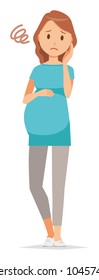 A pregnant woman wearing blue clothes is in trouble