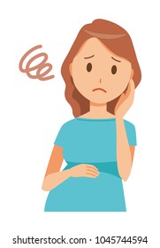 A pregnant woman wearing blue clothes is in trouble