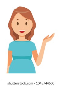A pregnant woman wearing blue clothes is informed