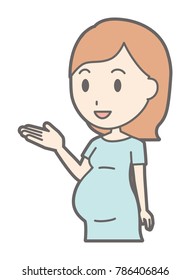 A pregnant woman wearing a green dress is turning at an angle