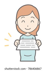 A pregnant woman wearing green dress gives a document