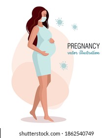 Pregnant woman wearing medical face mask worry about the baby In the womb. Vector Illustration