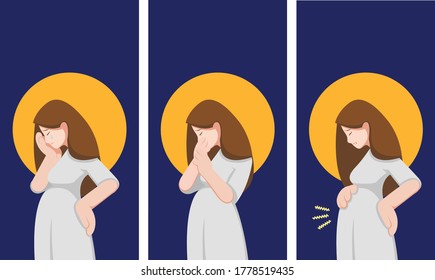 pregnant woman weeping/about to throw up/lightning crotch
