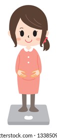 A pregnant woman weighing her weight