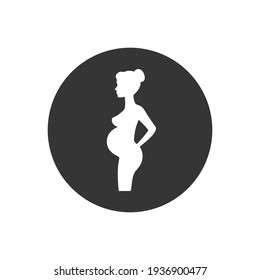 Pregnant woman white icon silhouette. Black and white vector illustration