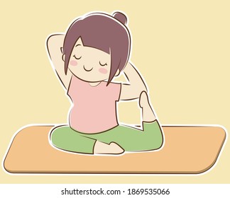 The pregnant woman who does pigeon pose of yoga
