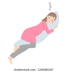 A pregnant woman who sleeps holding a pillow. svg