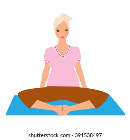 Pregnant woman in yoga pose on the exercise mat.