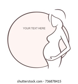 Pregnant woman. Young girl - mother. Medical bulletin. Vector illustration, the form for the text. Flyer, banner, poster for design